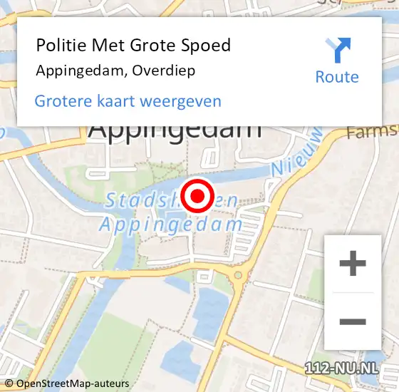 Locatie op kaart van de 112 melding: Politie Met Grote Spoed Naar Appingedam, Overdiep op 19 oktober 2022 15:23