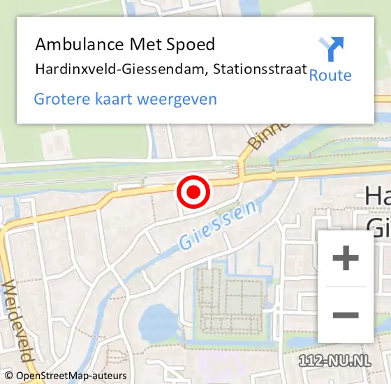 Locatie op kaart van de 112 melding: Ambulance Met Spoed Naar Hardinxveld-Giessendam, Stationsstraat op 19 oktober 2022 15:45