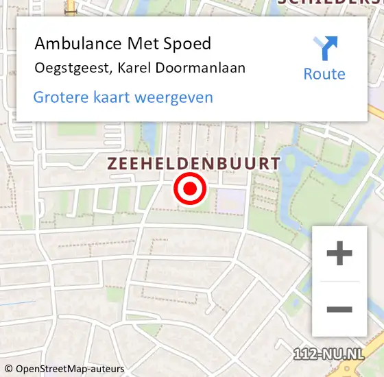 Locatie op kaart van de 112 melding: Ambulance Met Spoed Naar Oegstgeest, Karel Doormanlaan op 19 oktober 2022 15:47