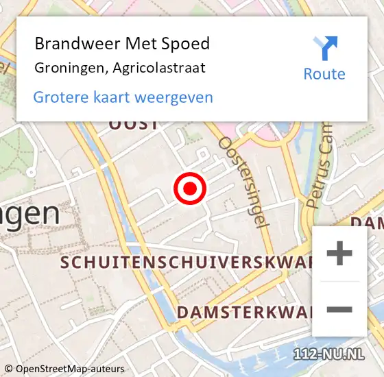 Locatie op kaart van de 112 melding: Brandweer Met Spoed Naar Groningen, Agricolastraat op 19 oktober 2022 15:49