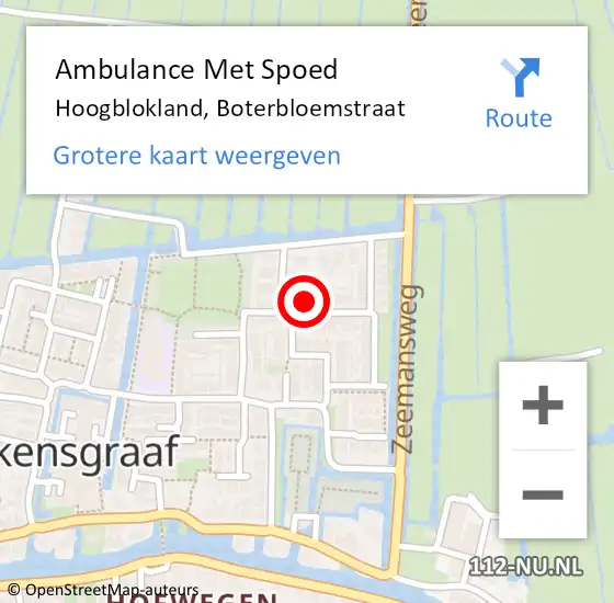 Locatie op kaart van de 112 melding: Ambulance Met Spoed Naar Hoogblokland, Boterbloemstraat op 19 oktober 2022 16:05