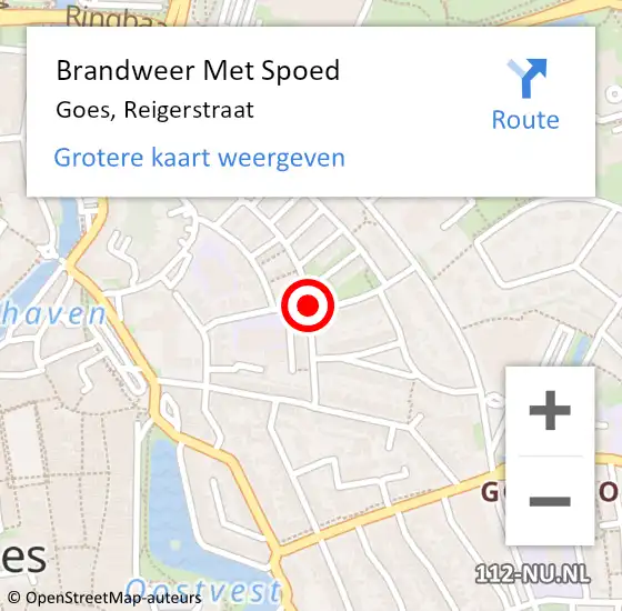 Locatie op kaart van de 112 melding: Brandweer Met Spoed Naar Goes, Reigerstraat op 2 augustus 2014 02:00