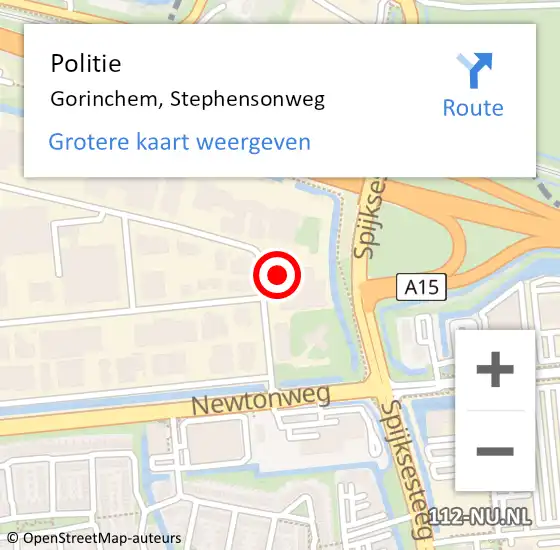 Locatie op kaart van de 112 melding: Politie Gorinchem, Stephensonweg op 19 oktober 2022 16:05