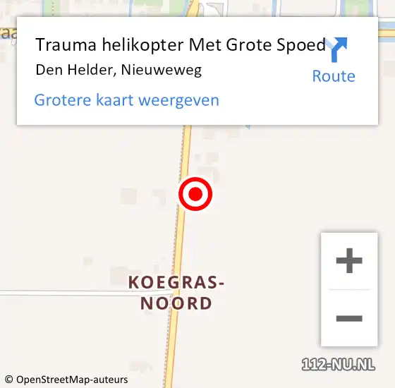 Locatie op kaart van de 112 melding: Trauma helikopter Met Grote Spoed Naar Den Helder, Nieuweweg op 19 oktober 2022 16:15