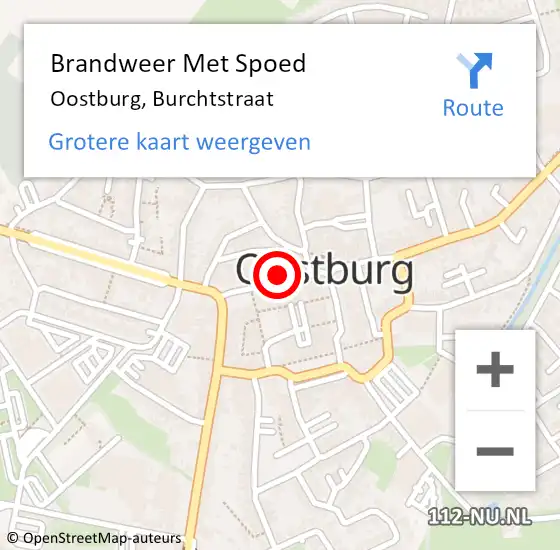 Locatie op kaart van de 112 melding: Brandweer Met Spoed Naar Oostburg, Burchtstraat op 19 oktober 2022 16:35