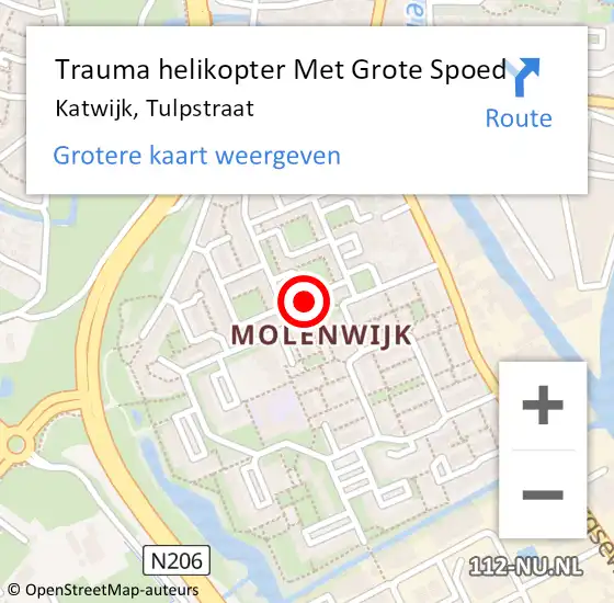 Locatie op kaart van de 112 melding: Trauma helikopter Met Grote Spoed Naar Katwijk, Tulpstraat op 19 oktober 2022 16:41