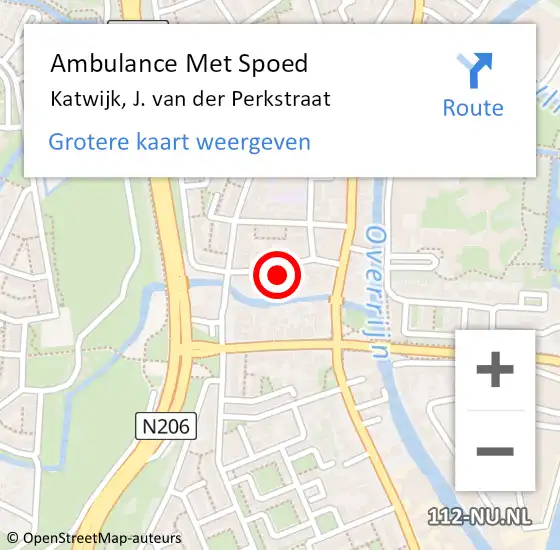 Locatie op kaart van de 112 melding: Ambulance Met Spoed Naar Katwijk, J. van der Perkstraat op 19 oktober 2022 16:47