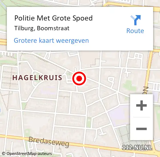 Locatie op kaart van de 112 melding: Politie Met Grote Spoed Naar Tilburg, Boomstraat op 19 oktober 2022 17:29