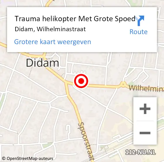 Locatie op kaart van de 112 melding: Trauma helikopter Met Grote Spoed Naar Didam, Wilhelminastraat op 19 oktober 2022 17:39