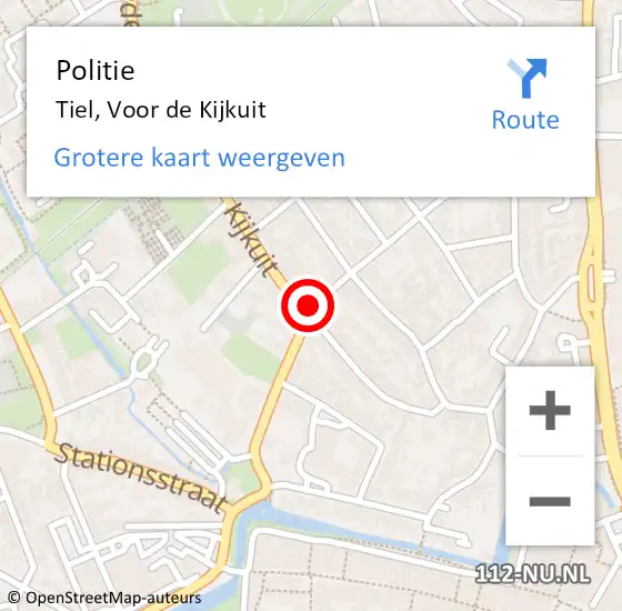 Locatie op kaart van de 112 melding: Politie Tiel, Voor de Kijkuit op 19 oktober 2022 17:52