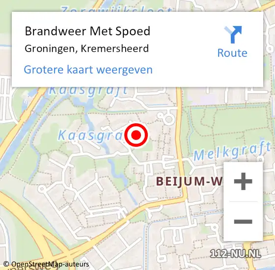 Locatie op kaart van de 112 melding: Brandweer Met Spoed Naar Groningen, Kremersheerd op 19 oktober 2022 18:02