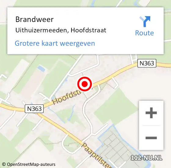 Locatie op kaart van de 112 melding: Brandweer Uithuizermeeden, Hoofdstraat op 19 oktober 2022 18:34