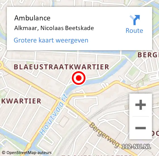 Locatie op kaart van de 112 melding: Ambulance Alkmaar, Nicolaas Beetskade op 19 oktober 2022 18:44