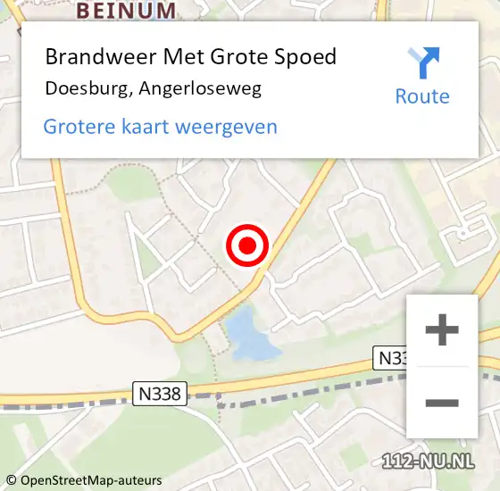 Locatie op kaart van de 112 melding: Brandweer Met Grote Spoed Naar Doesburg, Angerloseweg op 19 oktober 2022 18:59