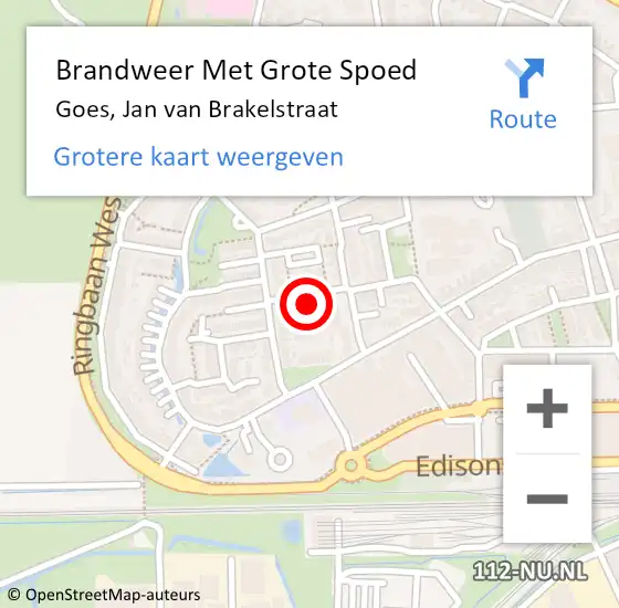 Locatie op kaart van de 112 melding: Brandweer Met Grote Spoed Naar Goes, Jan van Brakelstraat op 19 oktober 2022 19:14