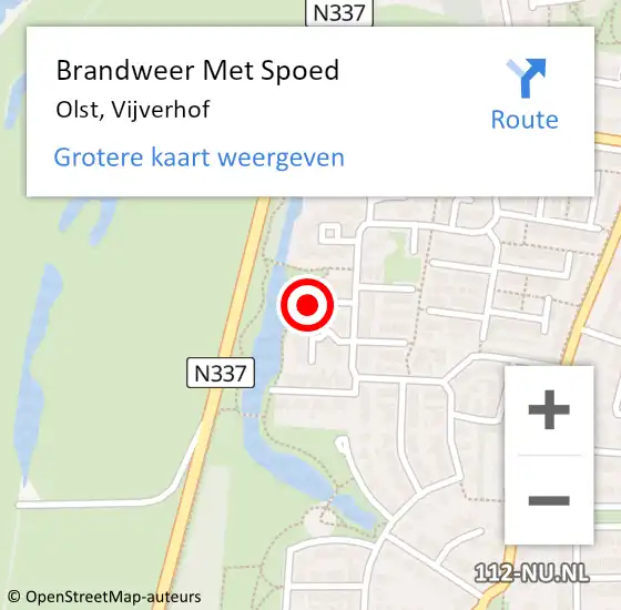 Locatie op kaart van de 112 melding: Brandweer Met Spoed Naar Olst, Vijverhof op 19 oktober 2022 19:21