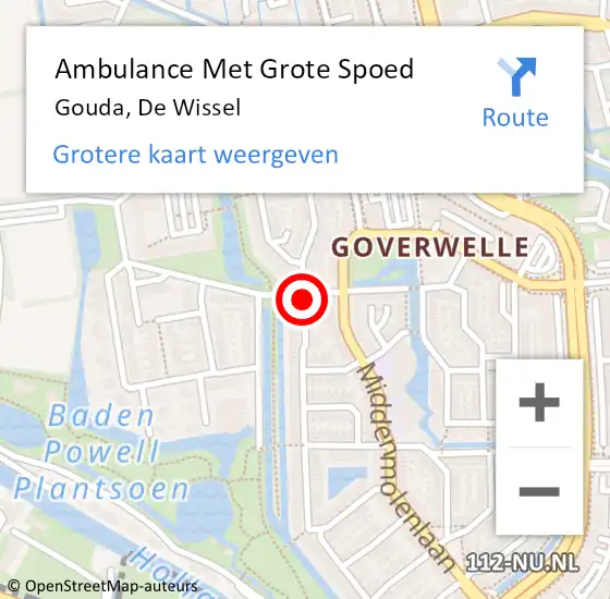 Locatie op kaart van de 112 melding: Ambulance Met Grote Spoed Naar Gouda, De Wissel op 19 oktober 2022 19:39