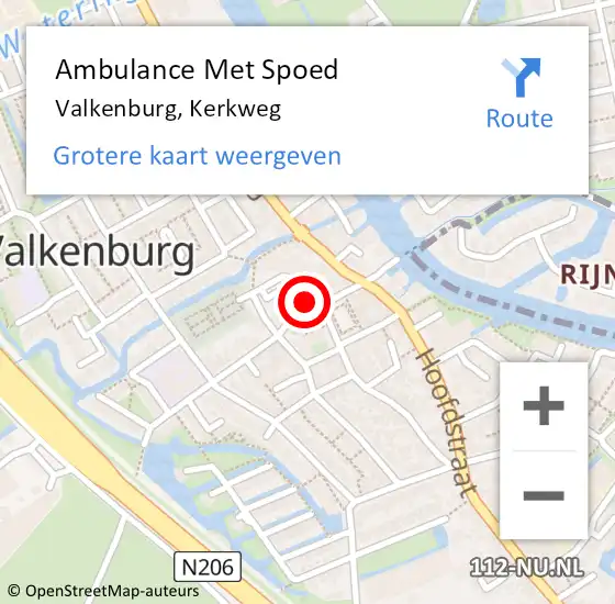 Locatie op kaart van de 112 melding: Ambulance Met Spoed Naar Valkenburg, Kerkweg op 19 oktober 2022 19:50