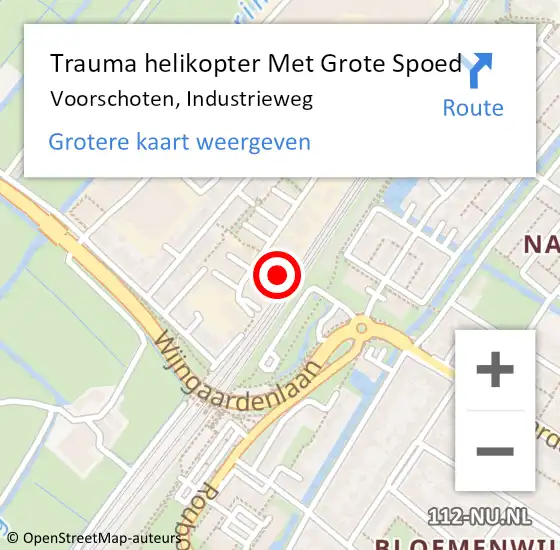 Locatie op kaart van de 112 melding: Trauma helikopter Met Grote Spoed Naar Voorschoten, Industrieweg op 19 oktober 2022 20:14