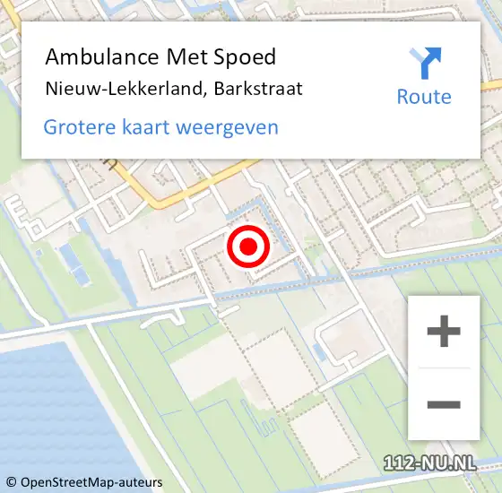 Locatie op kaart van de 112 melding: Ambulance Met Spoed Naar Nieuw-Lekkerland, Barkstraat op 19 oktober 2022 20:16