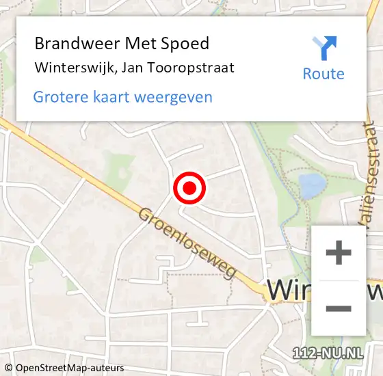 Locatie op kaart van de 112 melding: Brandweer Met Spoed Naar Winterswijk, Jan Tooropstraat op 19 oktober 2022 20:25