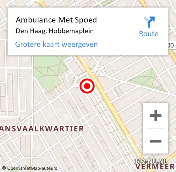 Locatie op kaart van de 112 melding: Ambulance Met Spoed Naar Den Haag, Hobbemaplein op 19 oktober 2022 20:35