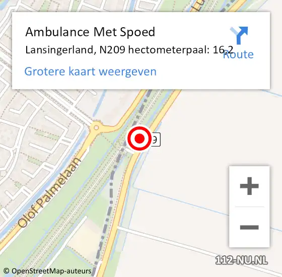 Locatie op kaart van de 112 melding: Ambulance Met Spoed Naar Lansingerland, N209 hectometerpaal: 16,2 op 19 oktober 2022 20:38