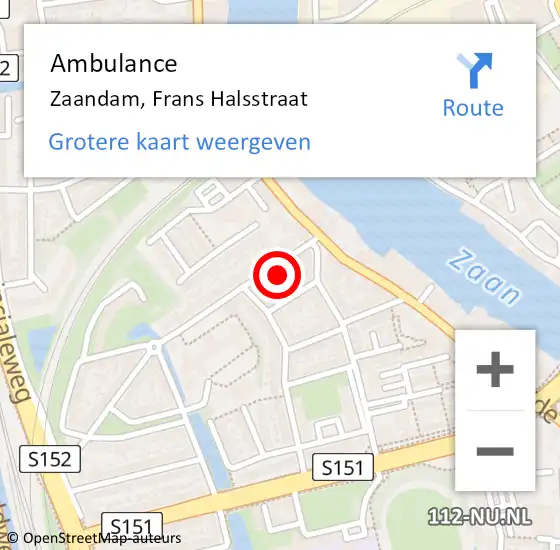 Locatie op kaart van de 112 melding: Ambulance Zaandam, Frans Halsstraat op 19 oktober 2022 20:58