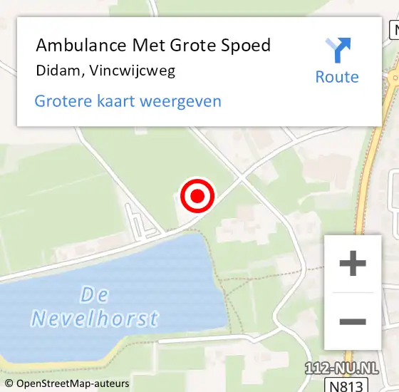 Locatie op kaart van de 112 melding: Ambulance Met Grote Spoed Naar Didam, Vincwijcweg op 19 oktober 2022 21:08