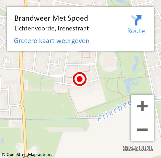 Locatie op kaart van de 112 melding: Brandweer Met Spoed Naar Lichtenvoorde, Irenestraat op 19 oktober 2022 21:23