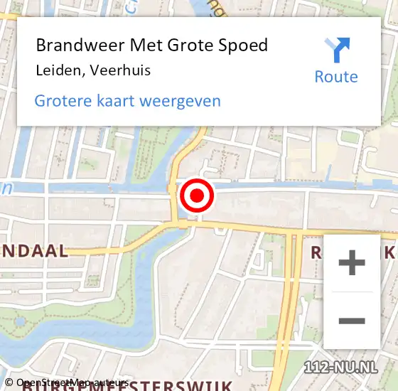 Locatie op kaart van de 112 melding: Brandweer Met Grote Spoed Naar Leiden, Veerhuis op 19 oktober 2022 22:33