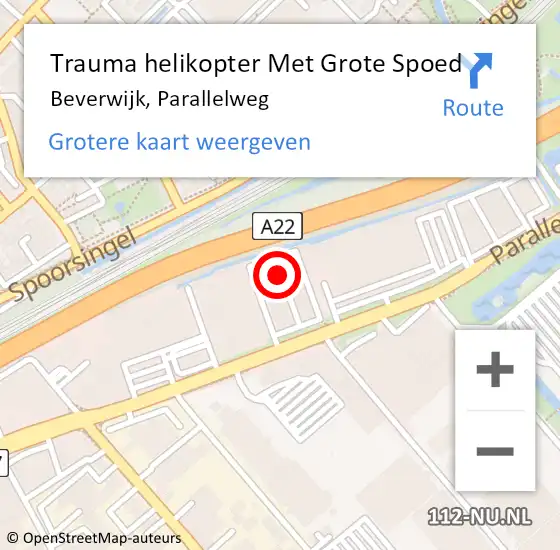 Locatie op kaart van de 112 melding: Trauma helikopter Met Grote Spoed Naar Beverwijk, Parallelweg op 19 oktober 2022 22:53