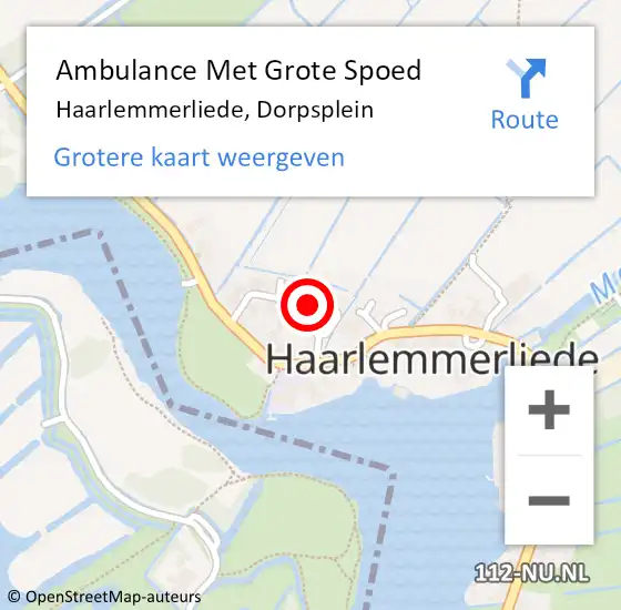 Locatie op kaart van de 112 melding: Ambulance Met Grote Spoed Naar Haarlemmerliede, Dorpsplein op 19 oktober 2022 22:56