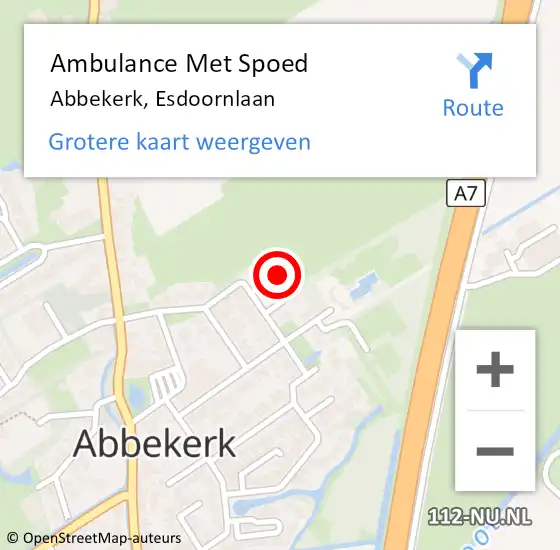 Locatie op kaart van de 112 melding: Ambulance Met Spoed Naar Abbekerk, Esdoornlaan op 2 augustus 2014 03:34