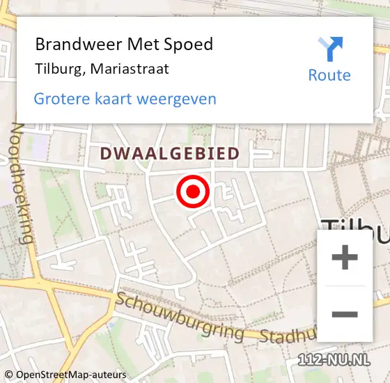 Locatie op kaart van de 112 melding: Brandweer Met Spoed Naar Tilburg, Mariastraat op 19 oktober 2022 23:32