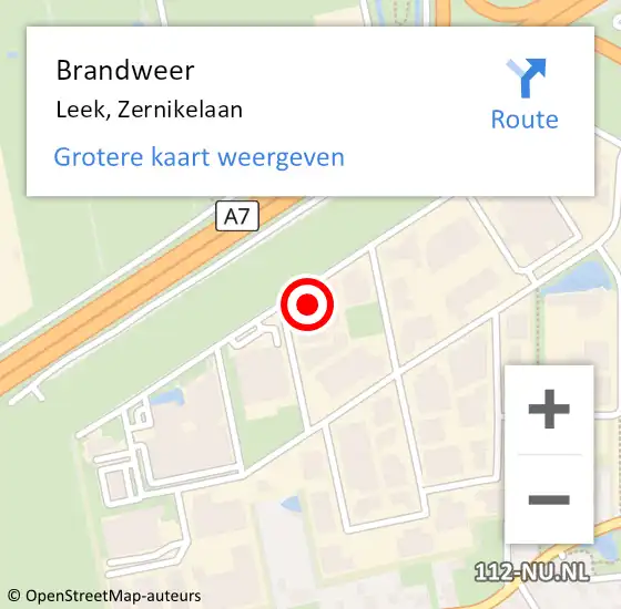 Locatie op kaart van de 112 melding: Brandweer Leek, Zernikelaan op 20 oktober 2022 00:44