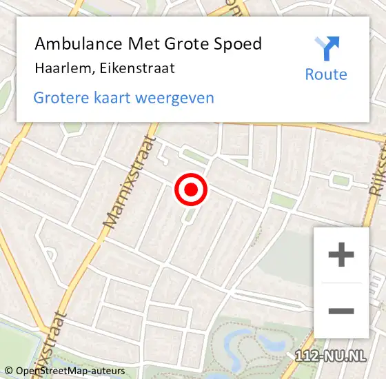 Locatie op kaart van de 112 melding: Ambulance Met Grote Spoed Naar Haarlem, Eikenstraat op 20 oktober 2022 02:06