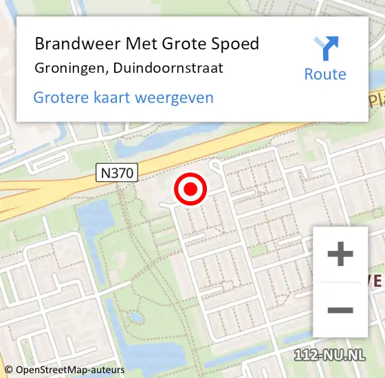 Locatie op kaart van de 112 melding: Brandweer Met Grote Spoed Naar Groningen, Duindoornstraat op 20 oktober 2022 03:40