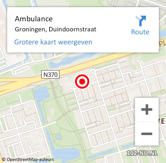 Locatie op kaart van de 112 melding: Ambulance Groningen, Duindoornstraat op 20 oktober 2022 03:44