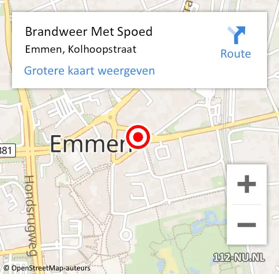 Locatie op kaart van de 112 melding: Brandweer Met Spoed Naar Emmen, Kolhoopstraat op 20 oktober 2022 03:59