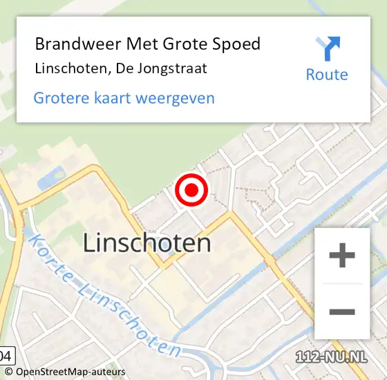 Locatie op kaart van de 112 melding: Brandweer Met Grote Spoed Naar Linschoten, De Jongstraat op 20 oktober 2022 05:11