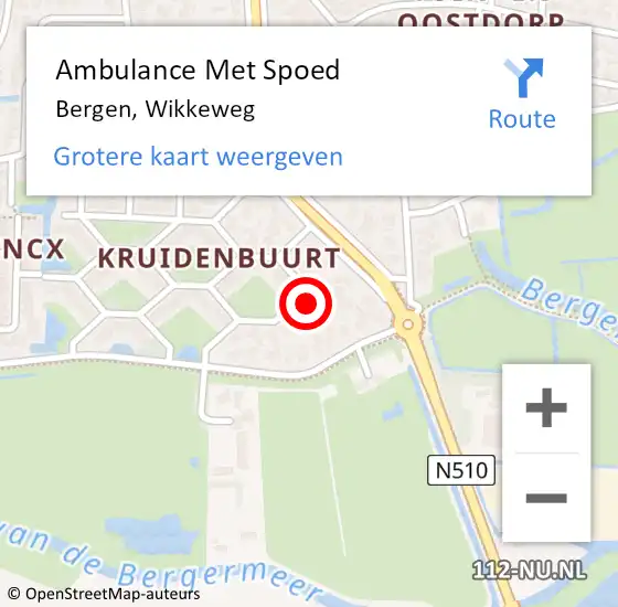 Locatie op kaart van de 112 melding: Ambulance Met Spoed Naar Bergen, Wikkeweg op 20 oktober 2022 06:18