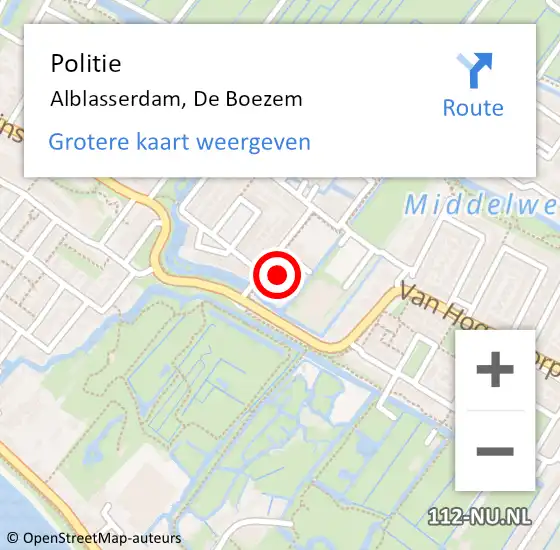 Locatie op kaart van de 112 melding: Politie Alblasserdam, De Boezem op 20 oktober 2022 06:59