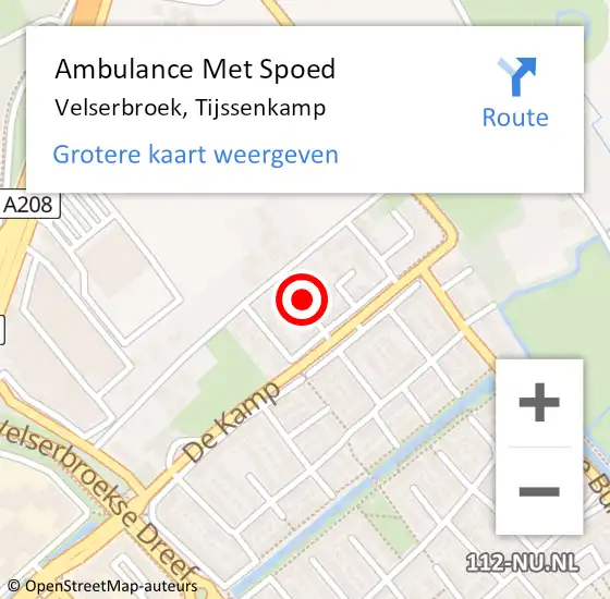 Locatie op kaart van de 112 melding: Ambulance Met Spoed Naar Velserbroek, Tijssenkamp op 20 oktober 2022 07:09