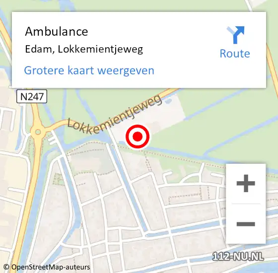 Locatie op kaart van de 112 melding: Ambulance Edam, Lokkemientjeweg op 20 oktober 2022 07:13