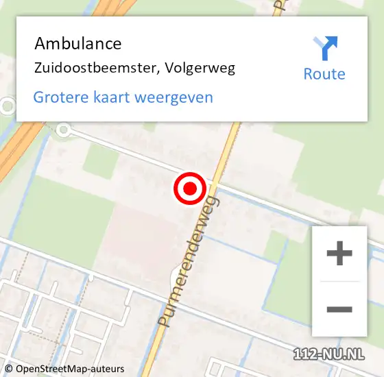 Locatie op kaart van de 112 melding: Ambulance Zuidoostbeemster, Volgerweg op 20 oktober 2022 07:40