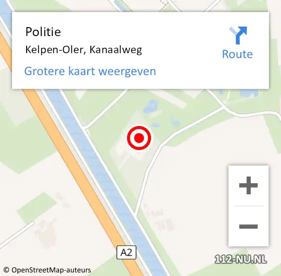 Locatie op kaart van de 112 melding: Politie Kelpen-Oler, Kanaalweg op 20 oktober 2022 07:40