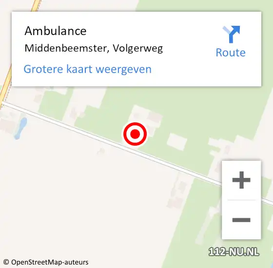 Locatie op kaart van de 112 melding: Ambulance Middenbeemster, Volgerweg op 20 oktober 2022 07:43