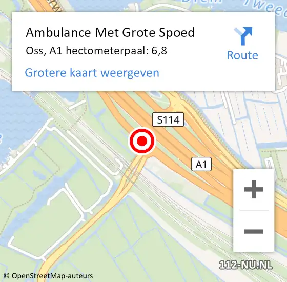Locatie op kaart van de 112 melding: Ambulance Met Grote Spoed Naar Oss, A1 hectometerpaal: 6,8 op 20 oktober 2022 07:48