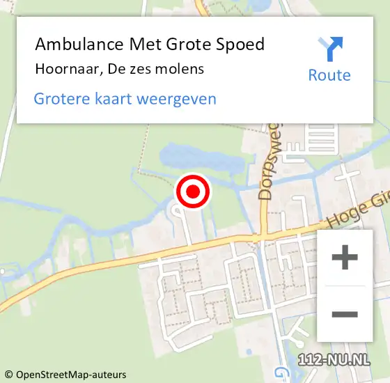 Locatie op kaart van de 112 melding: Ambulance Met Grote Spoed Naar Hoornaar, De zes molens op 20 oktober 2022 07:59